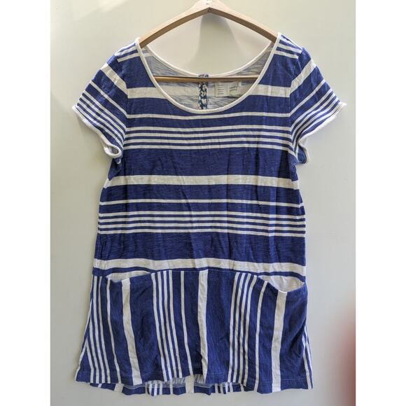 Anthropologie Joni Pocketed Top By Saturday/Sunday Size M Blue And White - Picture 1 of 9